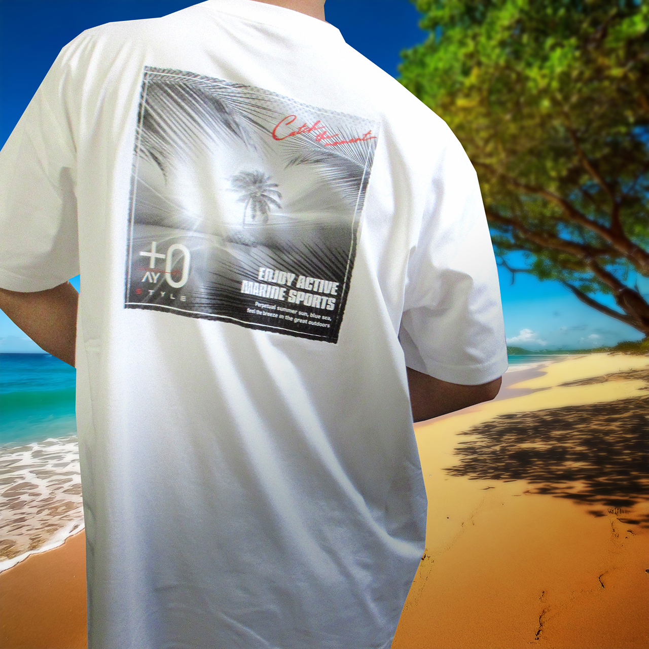 +0AY ISLAND BACK PRINT COTTON-LIKE DRY SHIRT